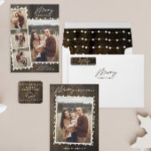 Kerstlichtjes 4 Foto Collage op Rustieke Wijze Feestdagenkaart