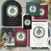 Rustieke Kerst Waterverf Krans Mistletoe Cadeaulabel