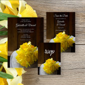 Rustic Daffodils Barn Wood Wedding Save the Date Magnetische Uitnodiging