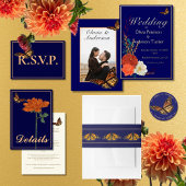 Herfst Trouwbos Groen Bloemen Monarch Vlinder Folie Uitnodiging