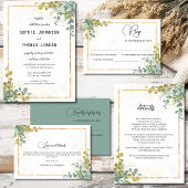 Groene en gouden eucalyptus waterverf bruiloft vierkante sticker