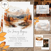 Rustieke Herfst Mountain Scene Waterverf bruiloft Bedankkaart