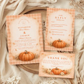 Rustic Gingham Pumpkin Fall Wedding Kaart
