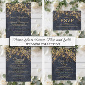 Rustic Glam Blue Gold String Lights Wedding Bedankkaart