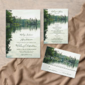 Rustige llakeside evergreens bruiloft vierkante sticker (Personaliseer de collectie van deze zelfstandige maker.)