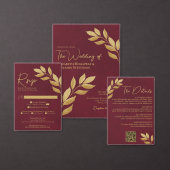 Rustic Golden Leaves on Burgundy Photo Wedding Save The Date (Personaliseer de collectie van deze zelfstandige maker.)