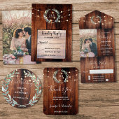 Rustic string lights Thank you wedding photo card
