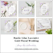 QR Code Lila Lavender Gold Marble Floral Wedding All In One Uitnodiging