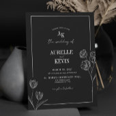 Elegant Minimalist Black Rustic Floral QR Wedding Kaart