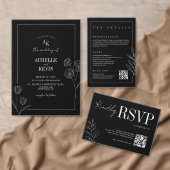Floral Line Rustic Black Elegant Wedding Address Etiket (Personaliseer de collectie van deze zelfstandige maker.)