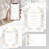 Moderne Crème Bloemen Bewaar de datum Foto uitnodi