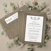 Land Rustic Monogram Branch & Burlap Wedding Wijn Etiket (Personaliseer deze collectie van deze onafhankelijke maker. Test)