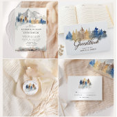 Rustieke berg Waterverf Bomen Monogram Ronde Sticker