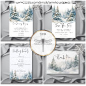 Rustieke Mountain Winter Scene Waterverf bruiloft Bedankkaart