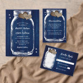 Rustic Navy Blue Mason Jar Wedding Save the Date Aankondigingskaart (Personaliseer de collectie van deze zelfstandige maker.)
