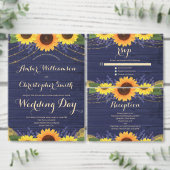 Rustieke Navy Wood Zonnebloem Bruiloft Save the Da Briefkaart (Personaliseer de collectie van deze zelfstandige maker.)