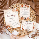 Rustic Oranje Boho | Waterverf White Wedding All In One Uitnodiging
