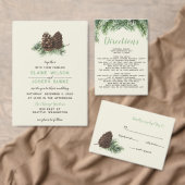 Rustige Waterverf Winter Forest Pine Cone Wedding Uitnodiging Briefkaart (Personaliseer de collectie van deze zelfstandige maker.)