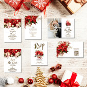 Rustic Pine Poinsettia Floral kerstbruiloft All In One Uitnodiging