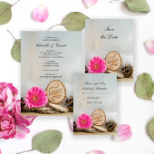 Rustic Pink Daisy Woodland Wedding Save the Date Kaart