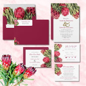 Elegante Tropische Roze & Groene Proteas Bruiloft Menu