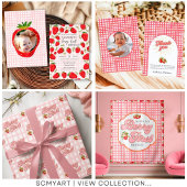 Berry 1e Verjaardag Roze Witte Strepen Aardbei Cadeaupapier