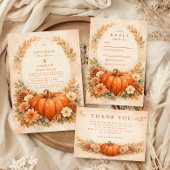Rustic Pumpkin Floral Fall Wedding Kaart
