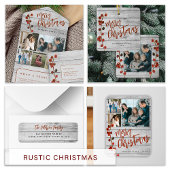 Vrolijk Kerstfeest 5 foto's rustieke houten vakant All In One Uitnodiging