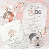 Rustige Rozen 1e verjaardag van hout en shabby Ronde Sticker