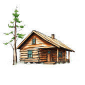 Cozy Rustic Wooden Cabin Illustration Kaart