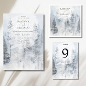 Rustische besneeuwde bergwaterverfwedding kaart