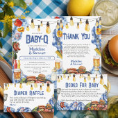 Rustieke BBQ Zomer Blauw Plaid Baby-Q Douche Kaart