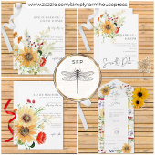 Rustieke Zomer Wildflower Zonnebloem Wit Geen dine All In One Uitnodiging