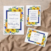 Rustieke Zonnebloem Chique Blauwe Rozen Trouwrecep Informatiekaartje (Personaliseer de collectie van deze zelfstandige maker.)