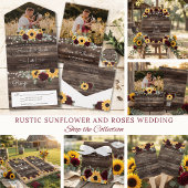 Zonnebloem en Roos Rustic Wood Wedding Programme Programmakaart