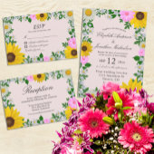 Rustige zonnebloem Daisy Floral Wedding Reception Informatiekaartje