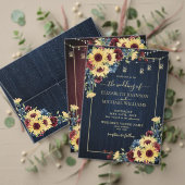 Zonnebloem Navy Blauwe Bourgondiërode Houten Bloem Uitnodiging Briefkaart (Personaliseer deze collectie van deze onafhankelijke maker. Test)