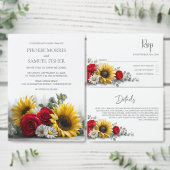 Sunflower Red Rose Floral Wedding Details Informatiekaartje (Personaliseer de collectie van deze zelfstandige maker.)