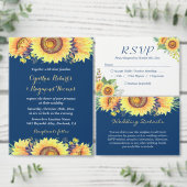 Rustige zonnebloemen Navy Blue Wedding Save the Da Save The Date (Personaliseer de collectie van deze zelfstandige maker.)