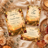 Romantische herfsttrouw in rustieke Toscaanse stij Save The Date