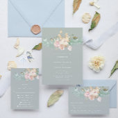 Rustige Waterverf Florals op Sage Green Wedding Programmakaart
