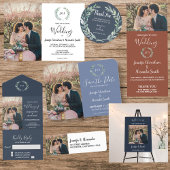 Rustige foto waterverf vertrekt bruiloft all in one uitnodiging
