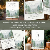 Rustieke Waterverf Mountain Green Pine Tree Bruilo Kaart