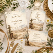 Rustieke Westerse Woestijn Bruiloft Save The Date