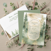 Winter Pine Tree Forest Monogram Huwelijk RSVP Kaa Folie Uitnodiging Briefkaart (Personaliseer deze collectie van deze onafhankelijke maker. Test)
