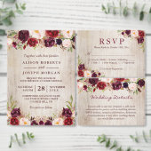 Rustic Woodgrain Kijk Burgundy Blush Floral Etiket (Personaliseer de collectie van deze zelfstandige maker.)