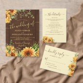Rustic wood floral sunflower garden barn wedding kaart (Personaliseer de collectie van deze zelfstandige maker.)