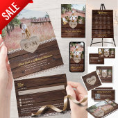 Rustiek hout foto's Monogram bruiloft receptie Servet