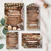 Rustieke Baby's Breath String Lights & Lace Bridal Kaart