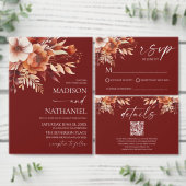 Rusty Bourgogne Bloemen QR Code Huwelijk RSVP Kaar (Personaliseer de collectie van deze zelfstandige maker.)